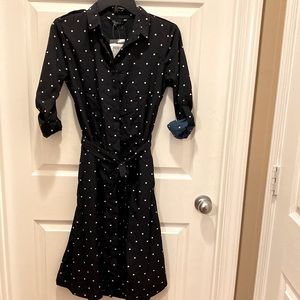 Tokyo Talkies Navy and White Polk dotted dress.